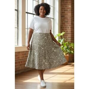 Boden Green Women's Cotton Boho Cottagecore Midi Skirt Size 14R Travel Packable